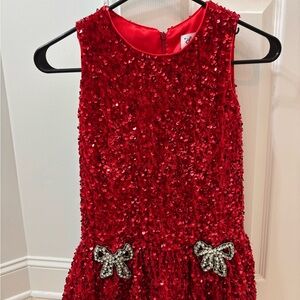 Lola + The Boys Red Sequin Dress with Bow Accents